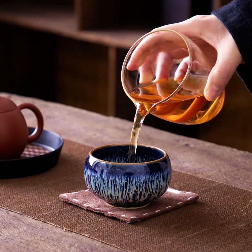 Tenmokus Tea Cups, 4.4 oz Starry Sky Glaze Ceramic Jianzhan Tea Bowls, Handmade Chinese Small Kungfu Tea Cups, Set of 2 (Zen Meditation Cup)