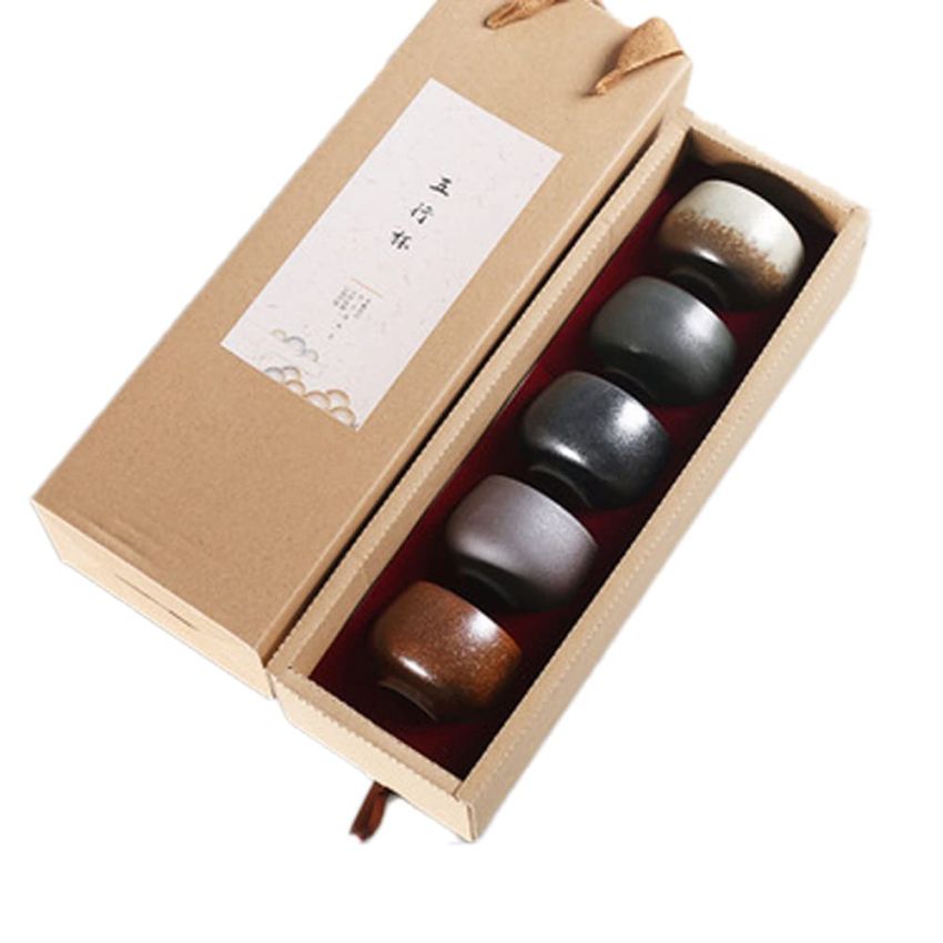 Chinese Tea Cups,Tenmoku JianZhan Handmade Ceramic kung fu Tea Cup Anti-Scald Wide Mouth Teacup,Tea Bowl,Ceramic Mate CupSet of 5 (5 Colors) A02