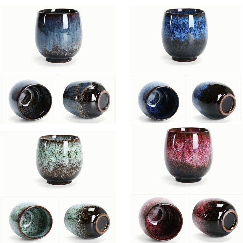 Jianzhan Ceramic Teacup, Kung Fu Tea Set, Coffee cup，Yerba Mate Set - Ceramic Mate CupSet of 4 (4 colors)