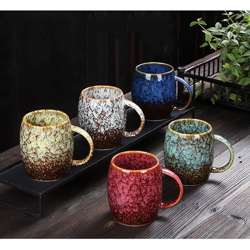 Large Ceramic Coffee Mug Set of 2, 14 Oz Handmade Pottery Tea Cups with Handle for Cappuccino, Latte and Cocoa, Microwave and Dishwasher Safe, Unique Gifts for Family and Friends (White, 2)