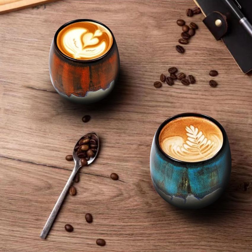 Ceramic Kiln-Change Espresso Cups Small Espresso Coffee Cup Spirits Cups Tasting Cups Ceramic Mate Cup Set of 4 (3Oz)