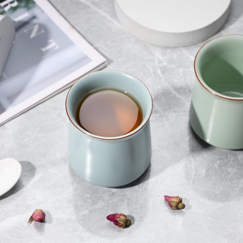 Ceramic Tea Cup Set of 2 Japanese Style Tea Cups Yerba Mate Cup No Handle Chinese KungFu Tea cups (Style 1#)