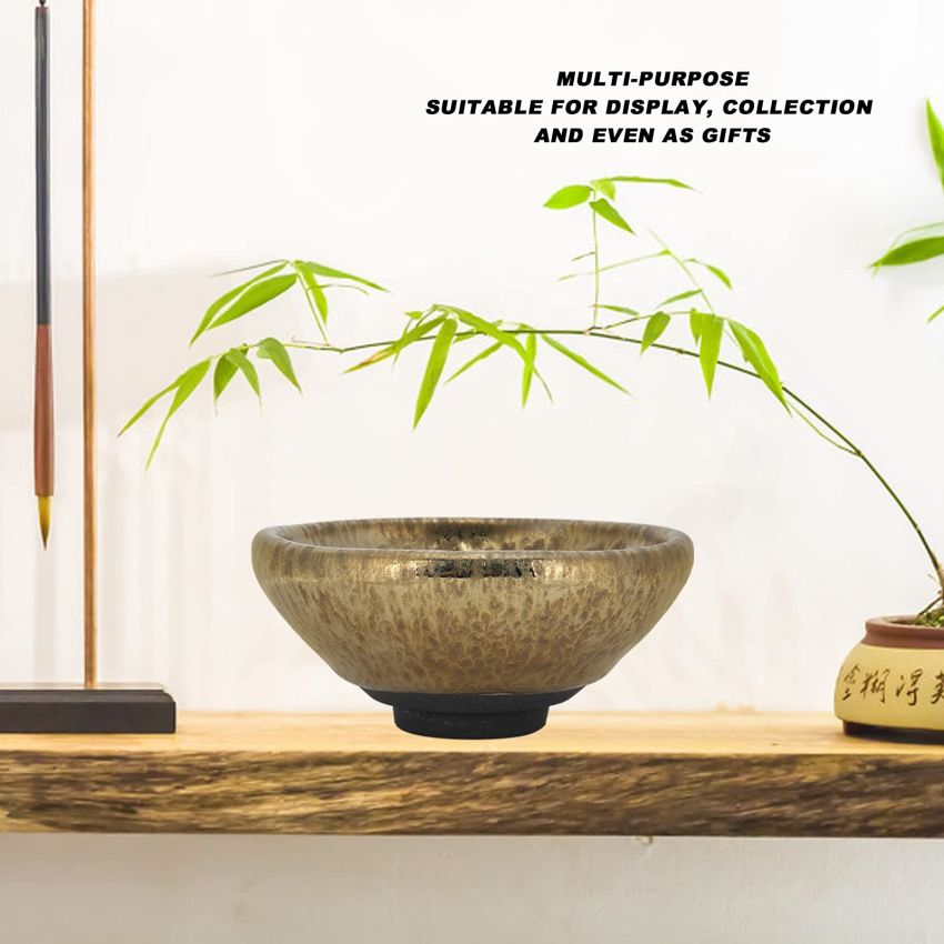 Tomotato Golden Jianzhan Tea Cup, Tenmoku Ceramic Teacup Pure Handmade Mini Cup Mug Crafts Chinese Kungfu Teacup