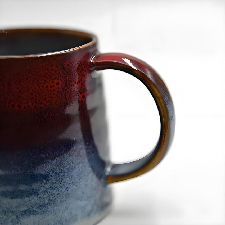 16oz Large Ceramic Coffee Mugs, Transmutation Glaze Craft, Handmade Pottery Mug,Tea Cups with Handle for Office and Home,for Men and Women, Dishwasher and Microwave Safe (Black Red)