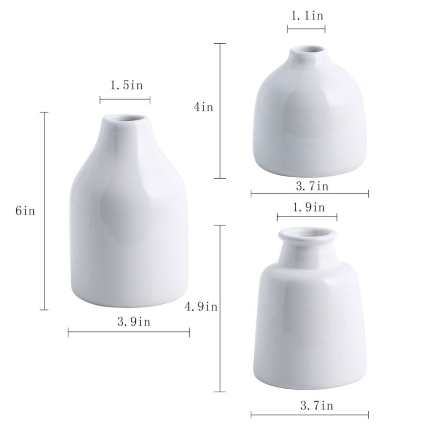 Small White Vase Set of 3 for Modern Home Decor,Ceramic Vases for Centerpieces White Flower Vases for Living Room Wedding/Dinner Table/Party -White