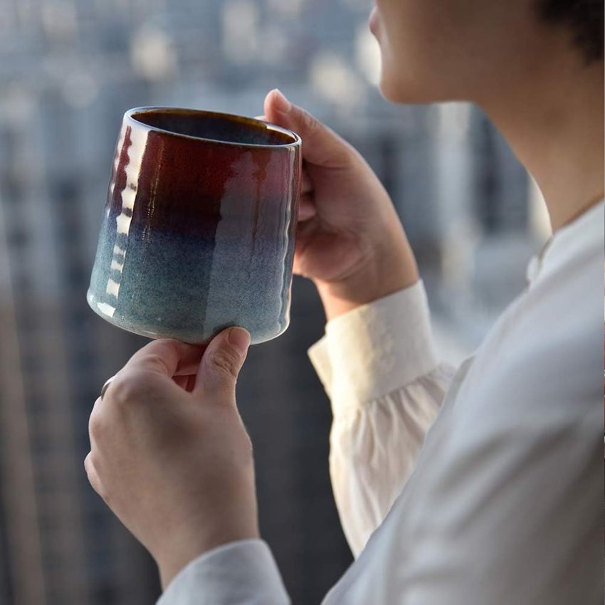 16oz Large Ceramic Coffee Mugs, Transmutation Glaze Craft, Handmade Pottery Mug,Tea Cups with Handle for Office and Home,for Men and Women, Dishwasher and Microwave Safe (Black Red)