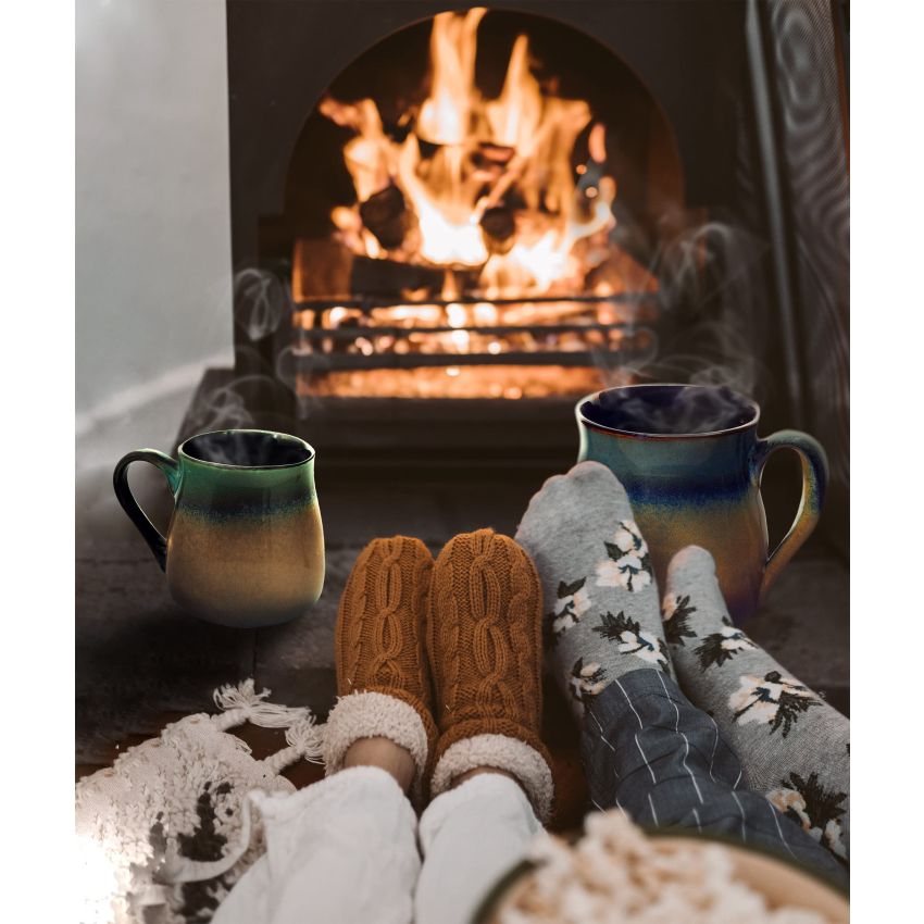 ECODECO Large Pottery Coffee Mug 24 Oz - Oversized Ceramic Cup with Big Handle - 1 Pcs (Blue to Tan)