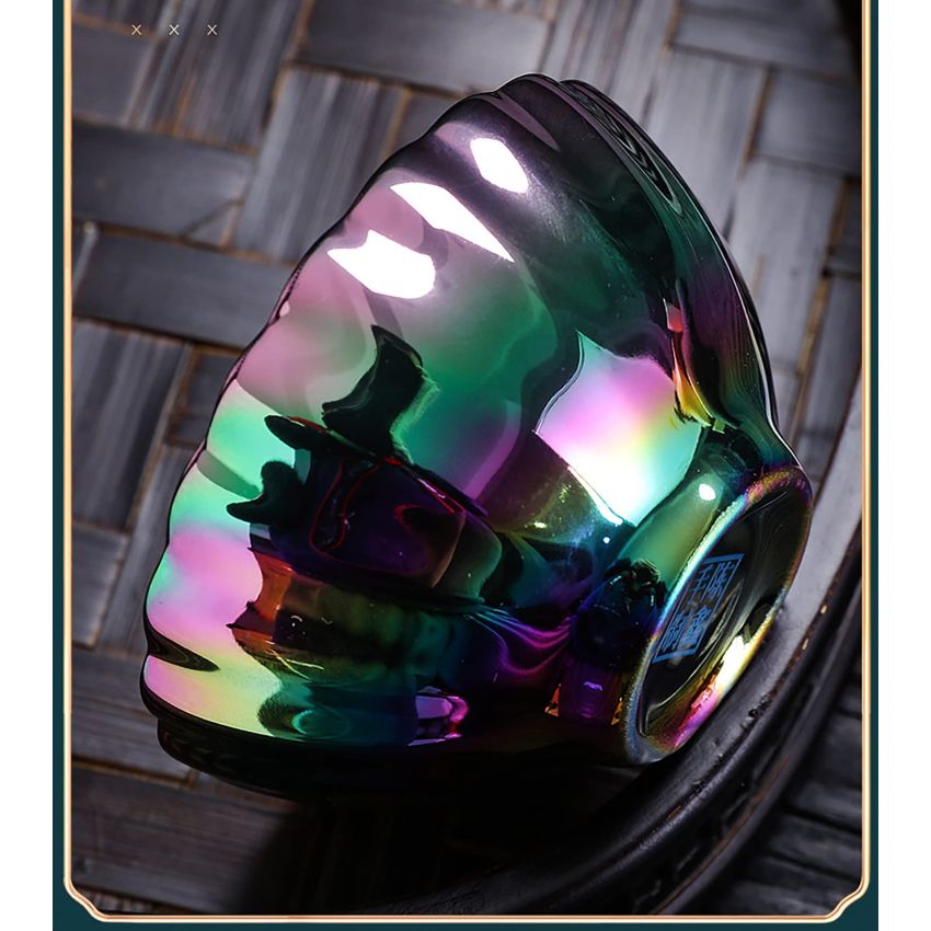 JianZhan tenmokus tea cup Ceramic Handmade TeaCup inlay Teacup Kungfu Tea Cup Master Teacup (Color : Golden Peacock)