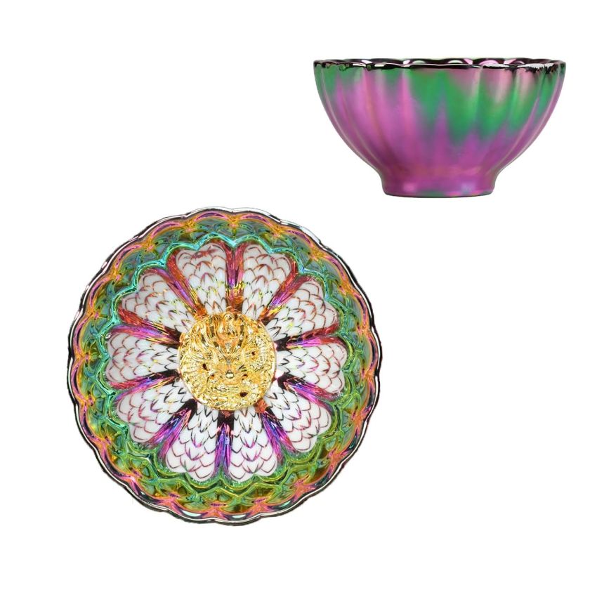 Tenmokus tea cup Master Teacup 5 oz Ceramic Handmade TeaCup inlay Teacup Coloured dragon scales，Chinese auspicious dragon，3D Chinese Kungfu Tea Cup