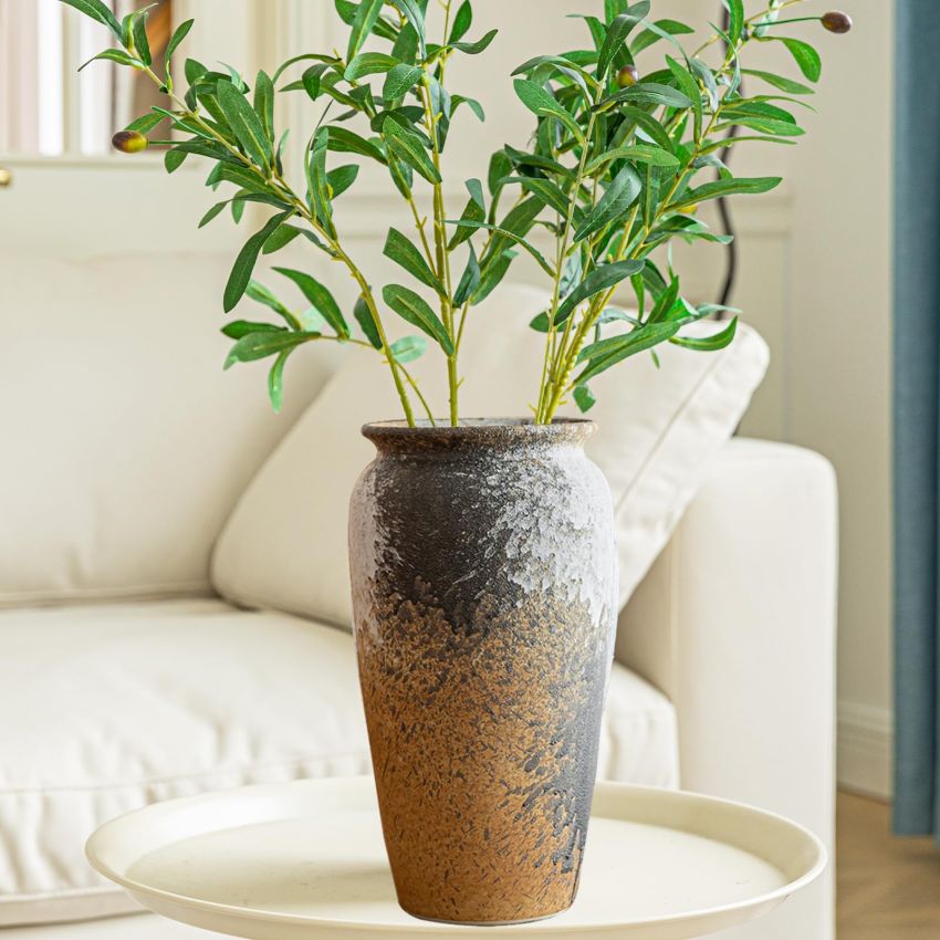 Rustic Ceramic Floor Large Vase for Farmhouse Decor, Pottery Clay Tall Terracotta Vase for Flowers, Pottery Vase for Living Room Decor, Shelf, Mantel Decoration, Wedding Housewarming Gift