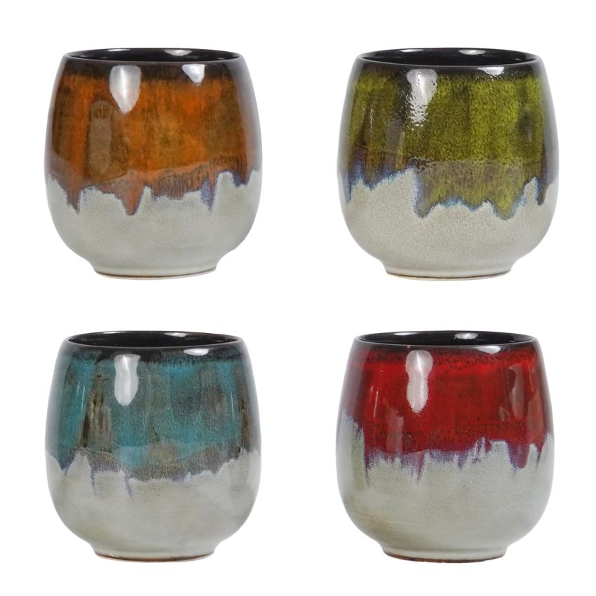 Ceramic Kiln-Change Espresso Cups Small Espresso Coffee Cup Spirits Cups Tasting Cups Ceramic Mate Cup Set of 4 (3Oz)