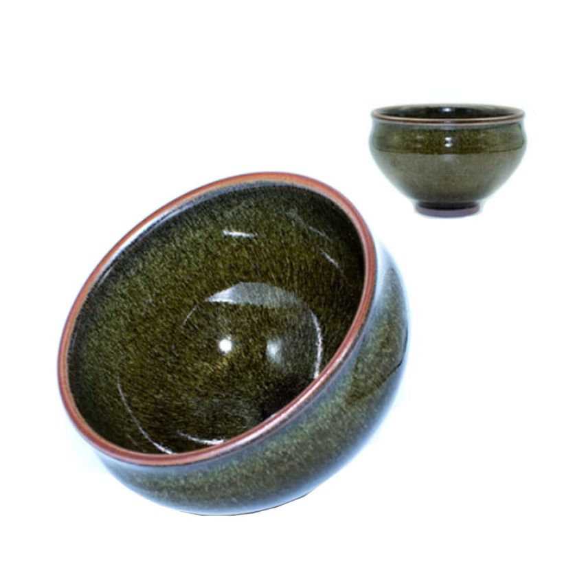 Traditional Handmade Vintage Tenmoku Teaware Artistic Handle Glazes JianZhan Tea Cup Ceramic Cup Gift 140 ml(Dark Green)