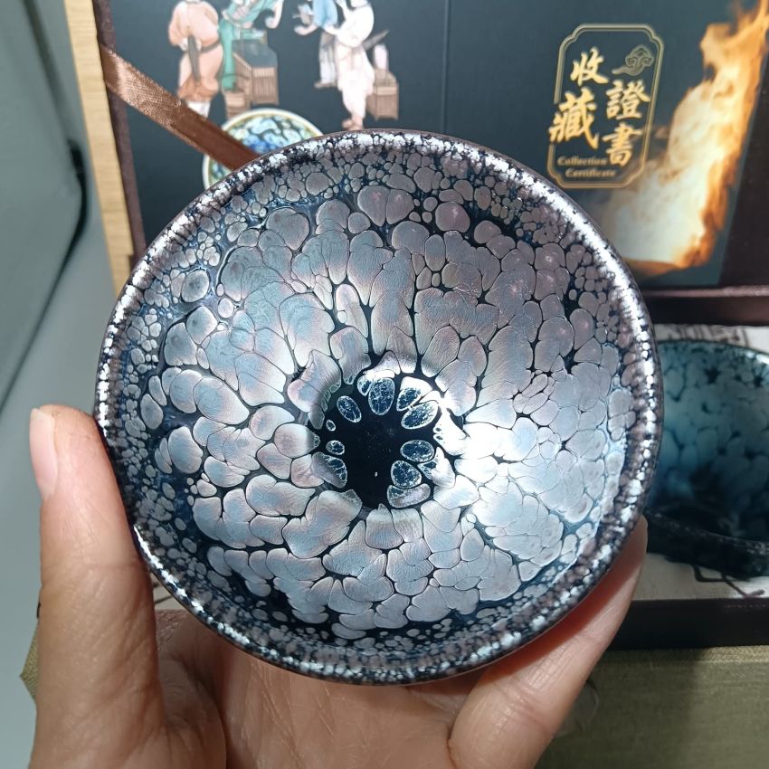 Jianzhan Ceramic Tea Cup, Kung Fu Tea Set, Coffee cup，Tenmoku Teacups - Chinese Time-honored Kiln Fired Craftmenship Set of 2 (2 colors)