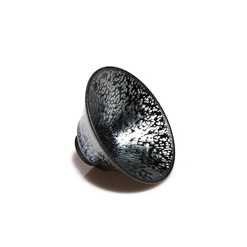Handmade JianZhan Tenmokus Tea Cups Silver Spot in Black, 3.38oz/100ml Chinese Jian Ware/Jian Zhan Tea Bowl, Porcelain Teacup Junyao Bowl, Silver/Black