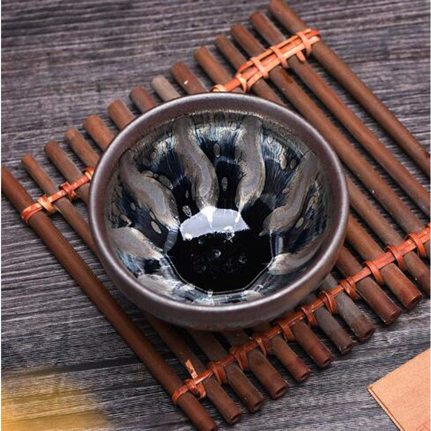 One Featured JianZhan Raw Ore Tenmoku Colorful Wide Mouth Tea Cups Handmade Ceramic kung fu Tea Cup - NO.51