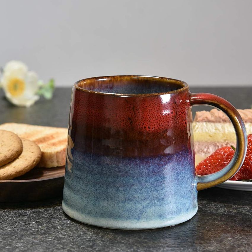 16oz Large Ceramic Coffee Mugs, Transmutation Glaze Craft, Handmade Pottery Mug,Tea Cups with Handle for Office and Home,for Men and Women, Dishwasher and Microwave Safe (Black Red)