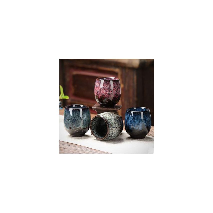 Jianzhan Ceramic Teacup, Kung Fu Tea Set, Coffee cup，Yerba Mate Set - Ceramic Mate CupSet of 4 (4 colors)