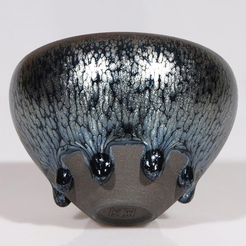 Tenmokus Tea Cup Oilspot Glaze, 4.06oz /120ml Jianzhan Cup with tears, Handmade Thick Porcelain Jian Ware Tea Bowls