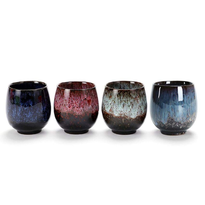 Jianzhan Ceramic Teacup, Kung Fu Tea Set, Coffee cup，Yerba Mate Set - Ceramic Mate CupSet of 4 (4 colors)