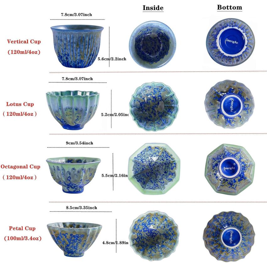 4 Pcs Blue Irregular Ceramic Tea Cups Fancy Tenmoku Glaze Coffee Mug 4 oz Chinese Small Teacups Specially Designed for Women