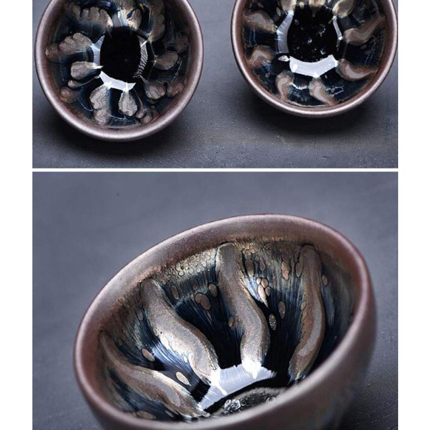 One Featured JianZhan Raw Ore Tenmoku Colorful Wide Mouth Tea Cups Handmade Ceramic kung fu Tea Cup - NO.51