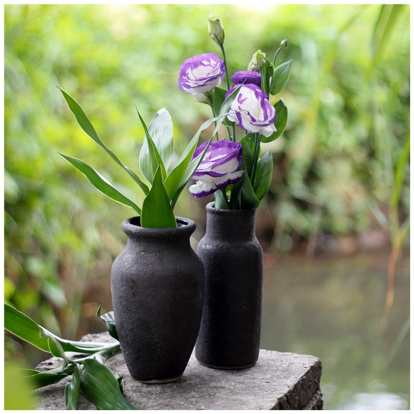 roro 7-Inch Handmade Textured Black Ceramic Prunus Vase - Artisan Handcrafted for Home & Office Decor, Ideal Housewarming Gift, Modern Rustic Farmhouse Minimalist