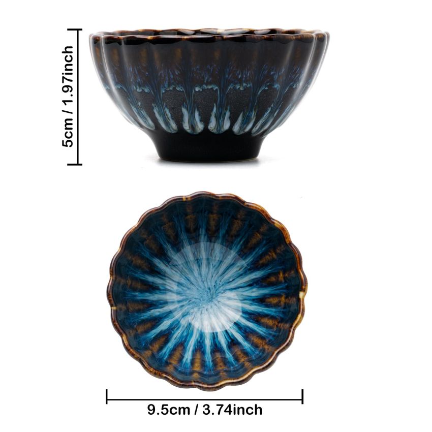 Blue Jianzhan Tea Cup, Kiln Transformation Tenmoku Glaze Ceramic Kungfu Tea Cup, Handicrafts Porcelain Master Cup - 110 ml