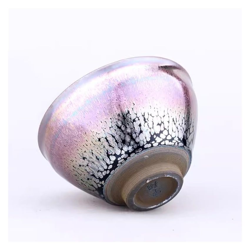 Jianzhan Tenmoku Unique Teacup Handmade Chinese Kungfu Tea Cup Porcelain Master Tea Bowl Flowing Purple Colors Teaware Natural Kiln Fired Ceramic Mug