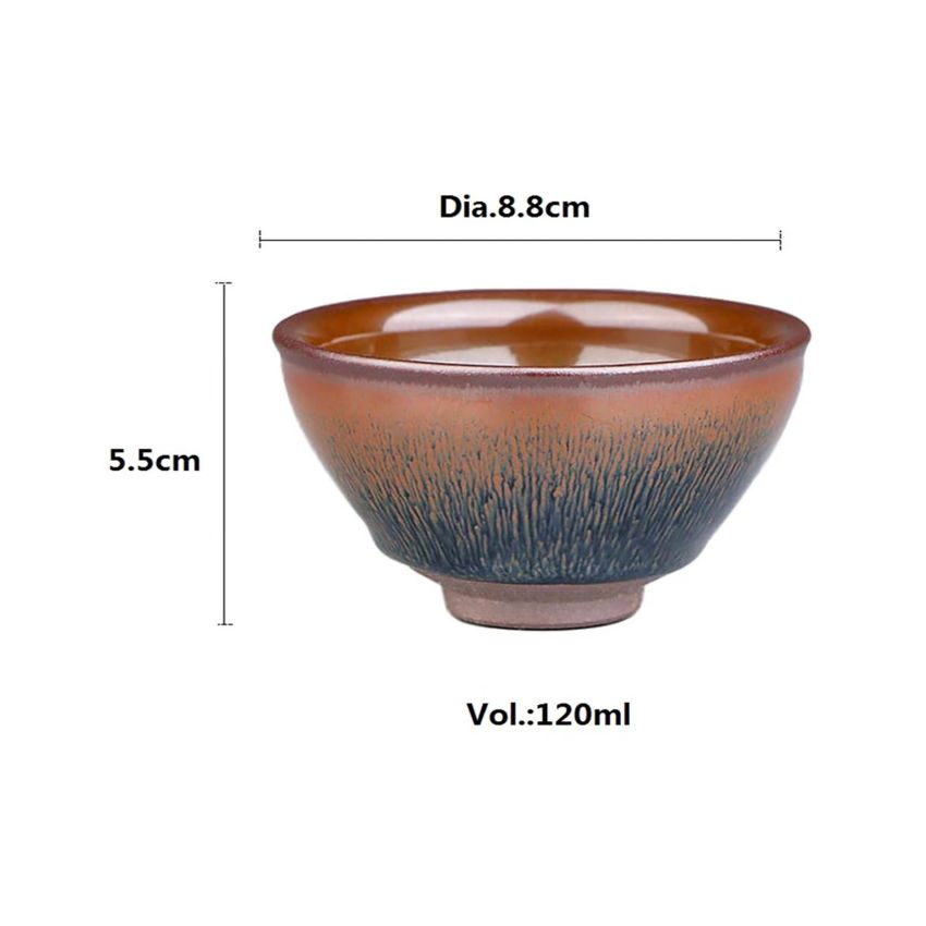 Jianzhan Tea Cup Traditional Hare Fur Tenmoku Tea Bowl Cup for Tea Porcelain Pattern Naturally Formed in Kiln Tea