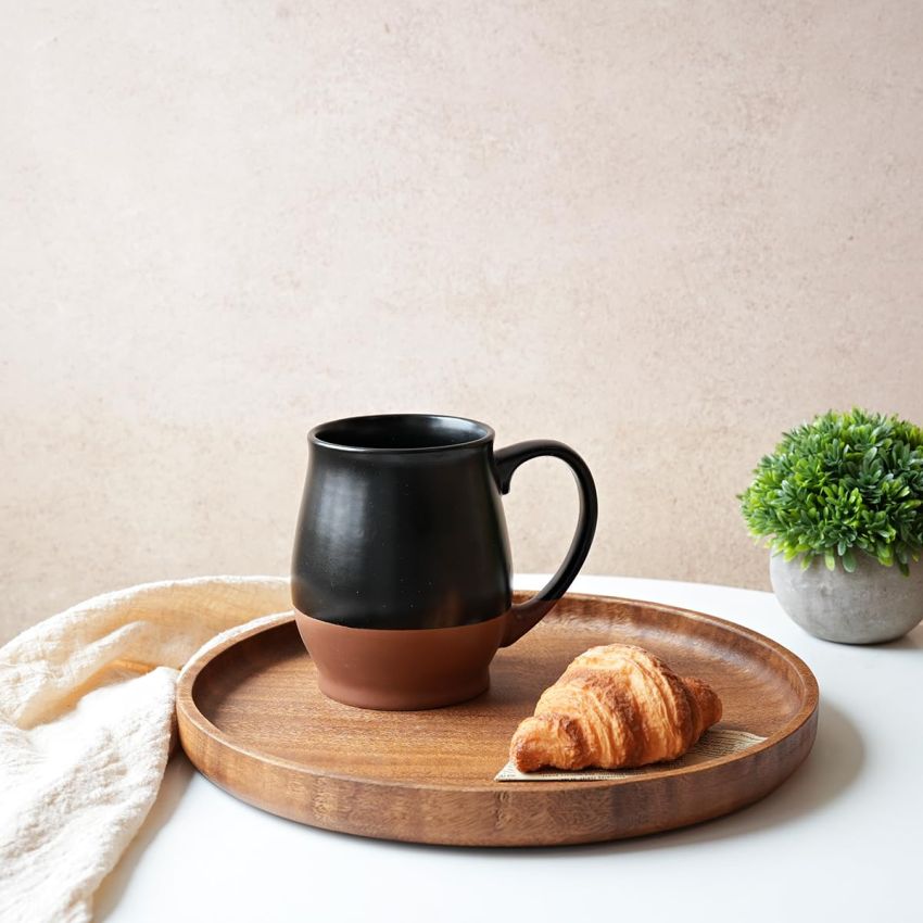 Bosmarlin Extra Large Ceramic Coffee Mug, 24 Oz, Dishwasher and Microwave Safe, Big Oversized Tea Cup, Reactive Glaze (Black)