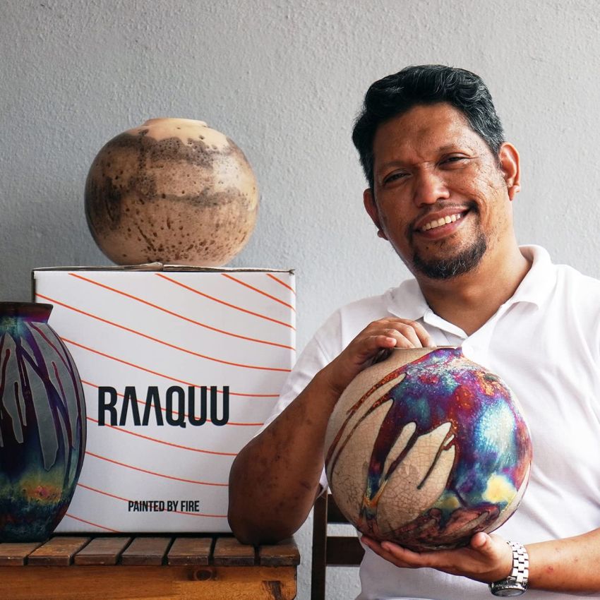 RAAQUU Koban 7 inch Raku Ceramic Pottery Vase - Carbon Half Copper Matte Raku Pottery with Water Tube Gifts for her mom, Boho, Home Decor