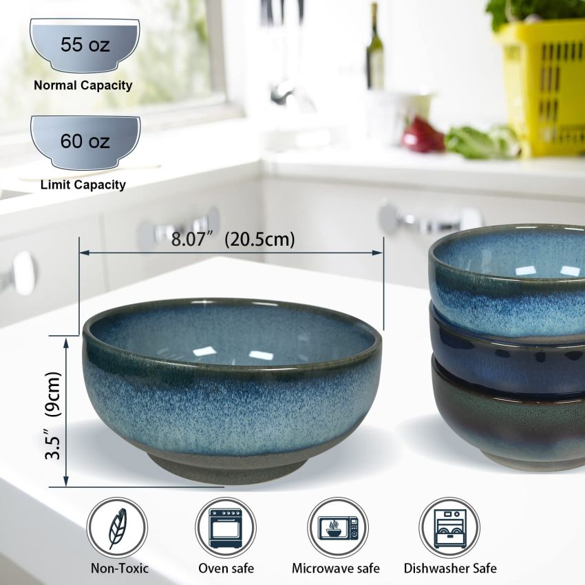 Handmade Large Ceramic Bowl 60oz Ceramic Bowl for Kitchen Ceramic Serving Bowl Glazed Ceramic Popcorn Bowl 8