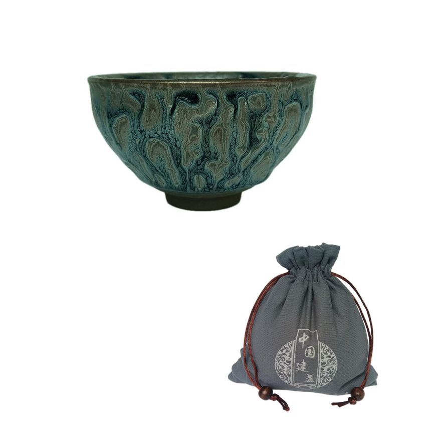 Tenmoku Tea Cups, Tree Pattern Glaze Porcelain Tea Bowls 120ml Chinese Kiln Change Jianzhan