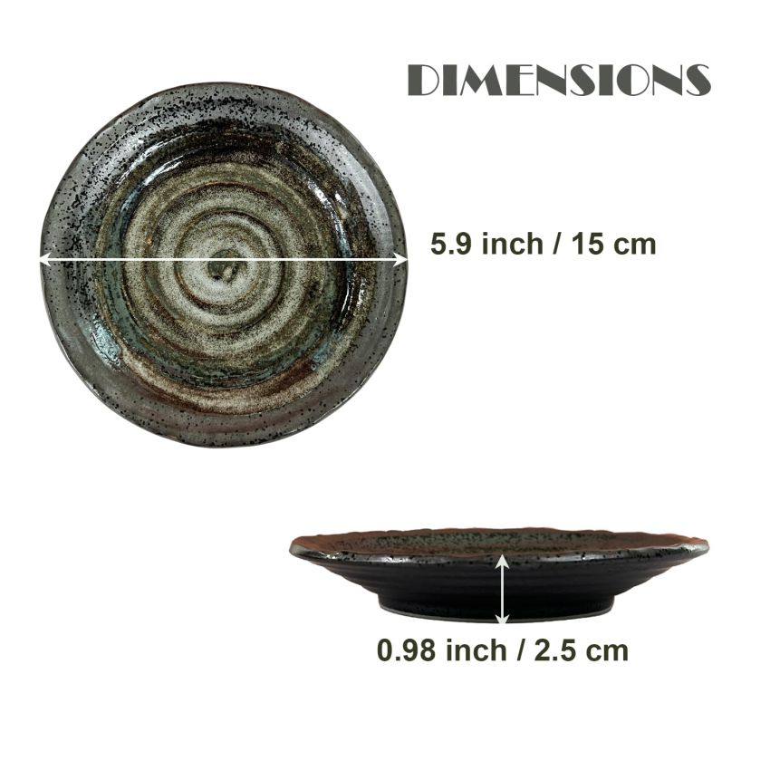 5.9 inches Serving Plates Set of 5, Rough Cut Shape Pottery, Dishwasher and microwave safe ,Japanese Traditional Style and Color, Dessert plates, Appetizer Plates, Side Dish Plates and Salad Plates