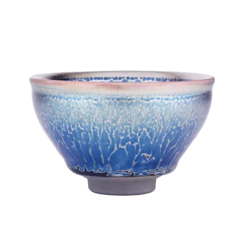 Unique Teaware, Jianzhan Tenmoku Ancient Kiln Fired Blue Ceramic Mug Chinese Kungfu Tea Cup Handmade Porcelain Tea Bowl
