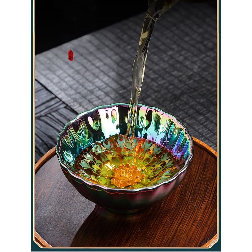 JianZhan tenmokus tea cup Ceramic Handmade TeaCup inlay Teacup Kungfu Tea Cup Master Teacup (Color : Golden Peacock)