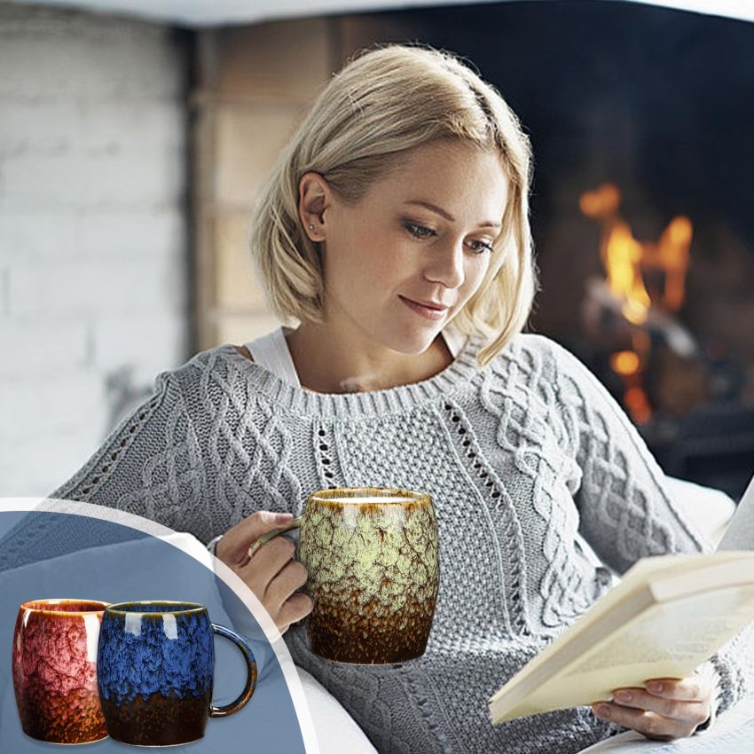 Sneosnai# Ceramic Coffee Mug-Tea Mugs, 16 oz Handle Handmade Pottery Tea Cup For Office And Home, Hot Cold Drinking, Stylish Tfancy Glaze(Red)