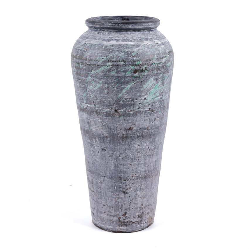 Handmade Tall Ceramic Rustic Vase, 12 Inches Concrete Vase, Distressed Farmhouse Décor, Pottery Decorative Flower Vase for Home Decor, Table,Floor, Living Room Decor,Mantel