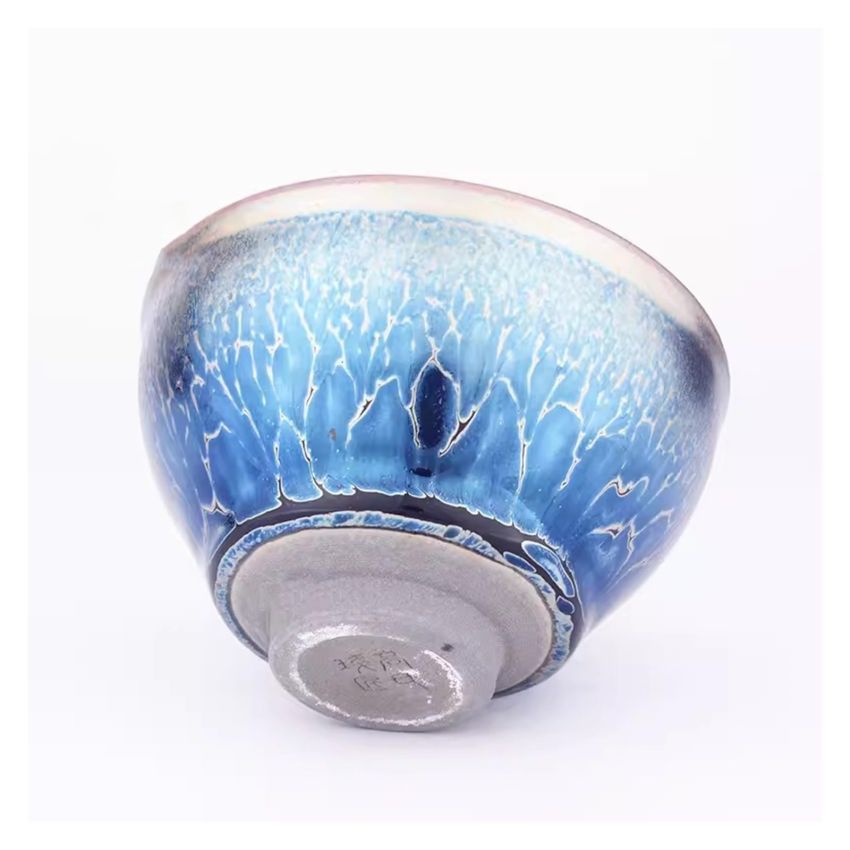 Unique Teaware, Jianzhan Tenmoku Ancient Kiln Fired Blue Ceramic Mug Chinese Kungfu Tea Cup Handmade Porcelain Tea Bowl