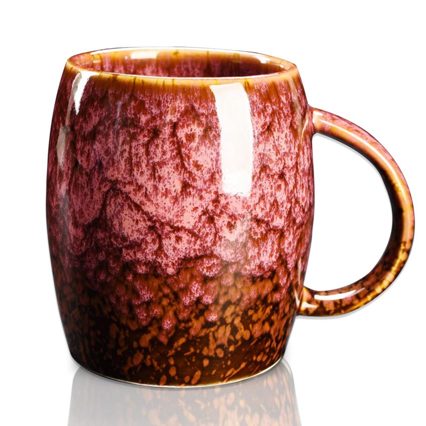 Sneosnai# Ceramic Coffee Mug-Tea Mugs, 16 oz Handle Handmade Pottery Tea Cup For Office And Home, Hot Cold Drinking, Stylish Tfancy Glaze(Red)