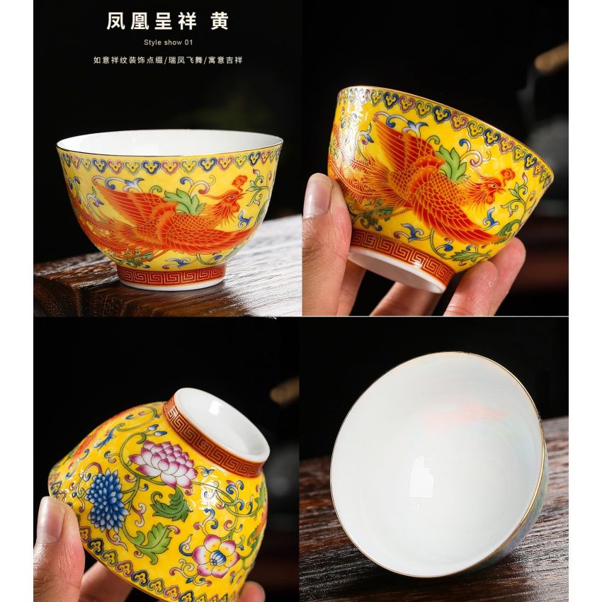 Master Teacup set of 2 tenmokus teacup Kungfu Tea Cup chinese tea set prosperity brought by the dragon and the phoenix Ceramic Handmade Ceremonial Matcha Tea Mug