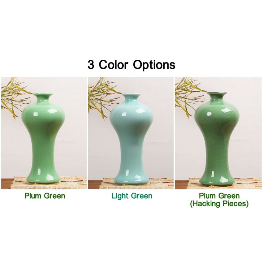 Celadon Porcelain Vase,Jade Green Big-Head Flower Vase,龙泉青瓷花瓶 (Plum Green)