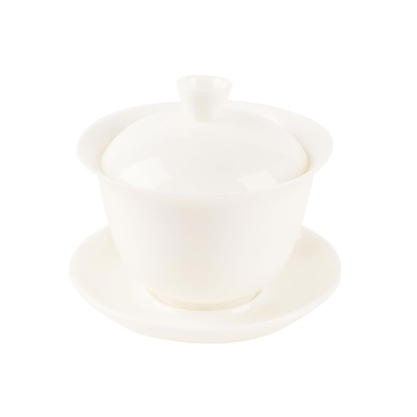 Classic China 6 Oz/ 180ml Gaiwan Tea Bowl Set,Dehua Suet Jade Porcelain Teacup for Brew Kung Fu Tea (White)