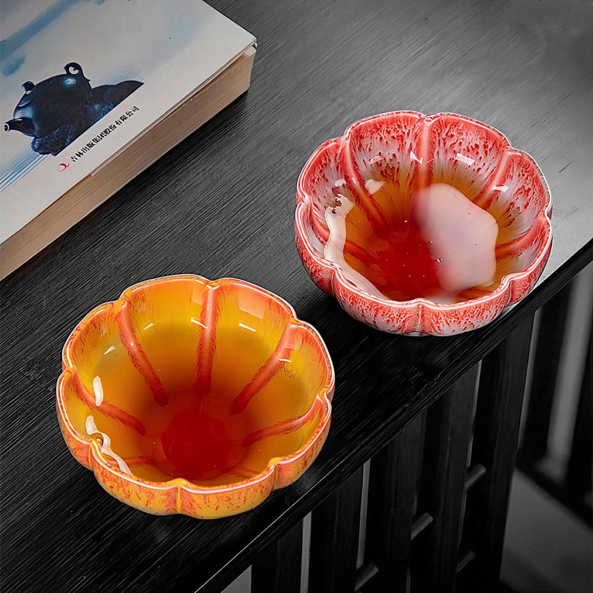 4 Pcs 4 Colors Tenmoku Glaze Ceramic Tea Cups Fancy Small Coffee Mug, 4 oz Irregular Ceramic Cups Specially Designed for Women