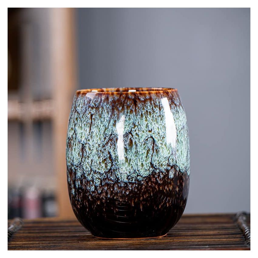 (Set of 4) Four Seasons Kiln Glazed Pottery Teacup Set Ochoko Sake Cup Japanese Chinese Asian Ceramic Porcelain in a Gift Package