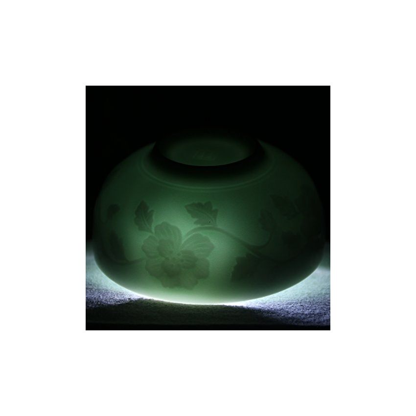 Chinese Rice Bowl 10oz Celadon Dinnerware Engraved Peony 4.5Inch Porcelain(1, Sky Blue)