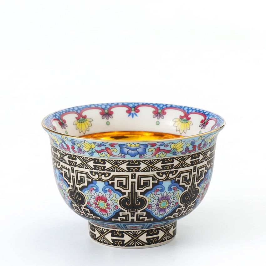 TEANAGOO Tea Cups Tenmoku Jianzhan Lotus vitality, 3.9 oz / 110 ML, FL30-02 ，Gilt Enamel Colorful Tea Cup Set Japanese Tea Set Tea Set Sake Set Traditional Chinese Handmade Porcelain Teacup