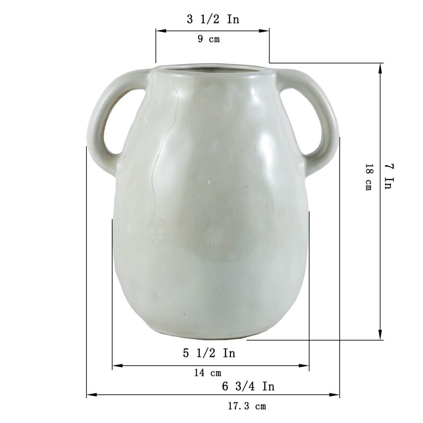 White Ceramic Vase with 2 Handles, Modern Farmhouse Vase for Home Decor, Rustic Terracotta Vase, Decorative Pottery Flower Vase, Clay Samll Vase, Centerpieces for Dining Table - 7 Inch Tall