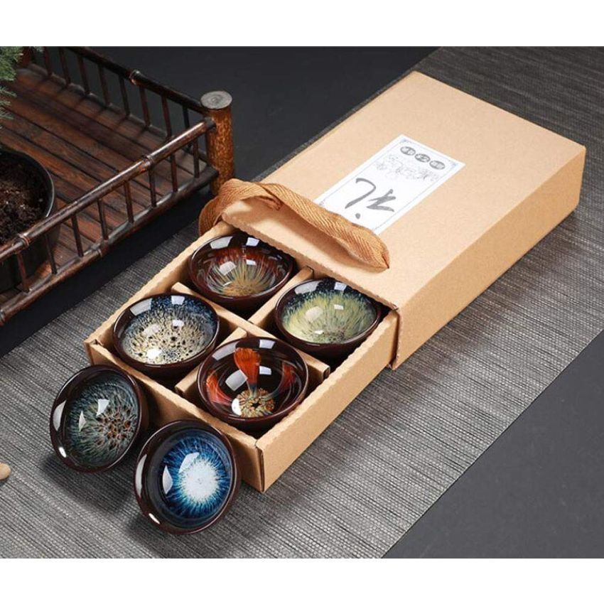 Purple Clay Tea CupChinese Kung Fu TeacupupCoffee Mug, Jianzhan JianZhan Tenmoku 6 Colors Wide Mouth Tea Cup Handmade Ceramic kung fu Tea Cup - Gift Box 6 Pcs