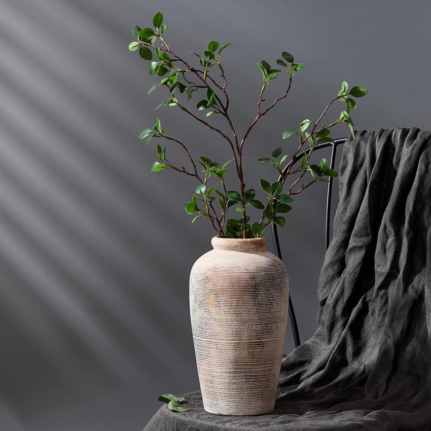 Large Ceramic Rustic Vase, 11 inch Minimalist Decorative Vase, Farmhouse Tall Vase for Home Decor, Living Room, Shelf Decor, Enterway, Table Decoration, Gray